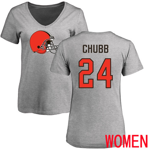 Cleveland Browns Nick Chubb Women Ash Jersey #24 NFL Football Name and Number Logo T Shirt
